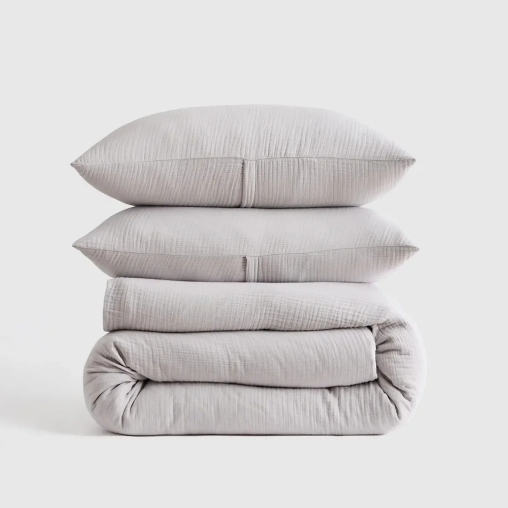 NWT Quince Organic Cotton Airy Gauze Fog Gray Duvet Cover Set! Full/ Queen (672)